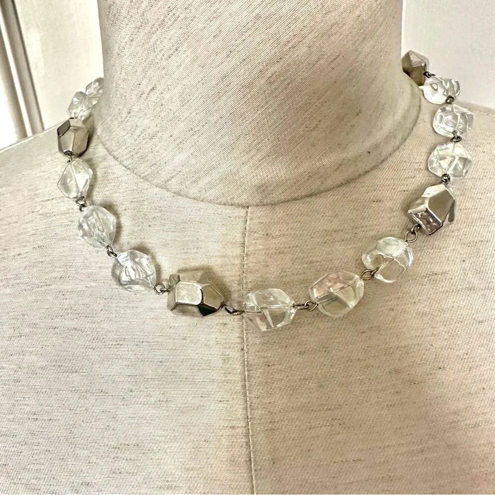 Silver tone and clear beaded necklace